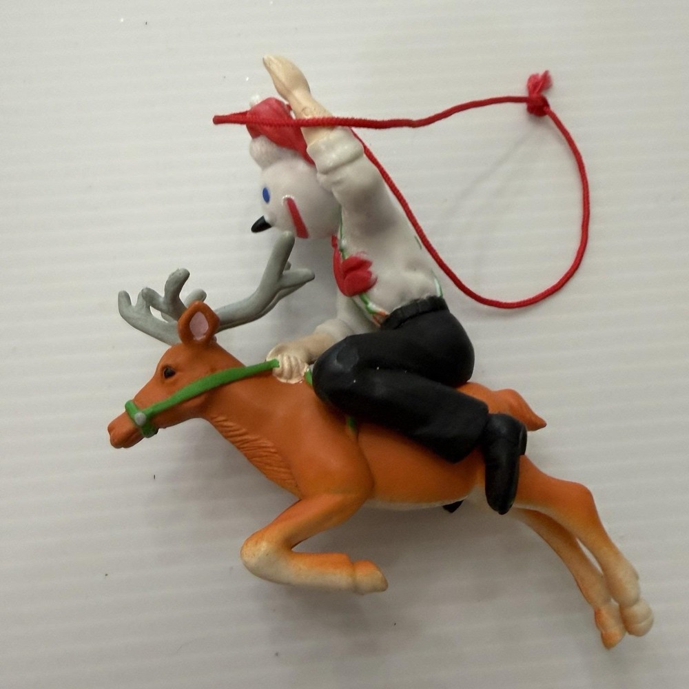Vintage Jack In The Box Mascot Ornament Jack Riding Reindeer Christmas Promo